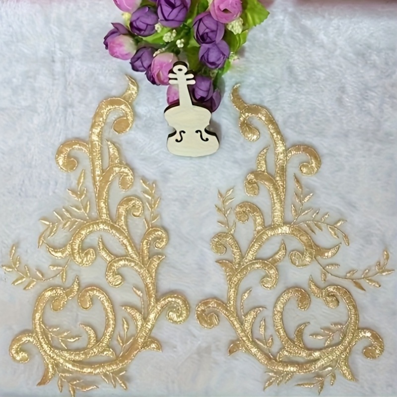 Applique Patch Flower - زوجان من زهور الدانتيل الذهبية المطرزة