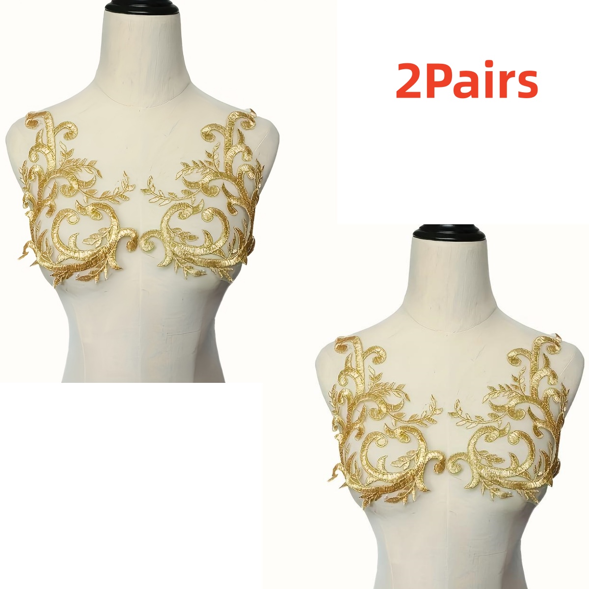 زوجان من زهور الدانتيل الذهبية - مراجعة Applique Patch Flower وسعره