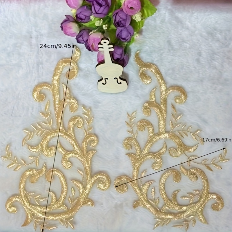 زوجان من زهور الدانتيل الذهبية - مراجعة Applique Patch Flower وسعره
